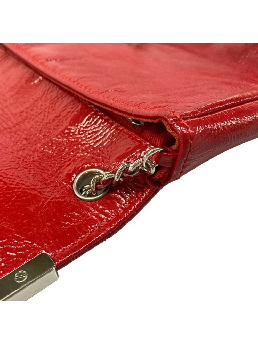Chanel Shoulder Bag Red Silver Chain Leather